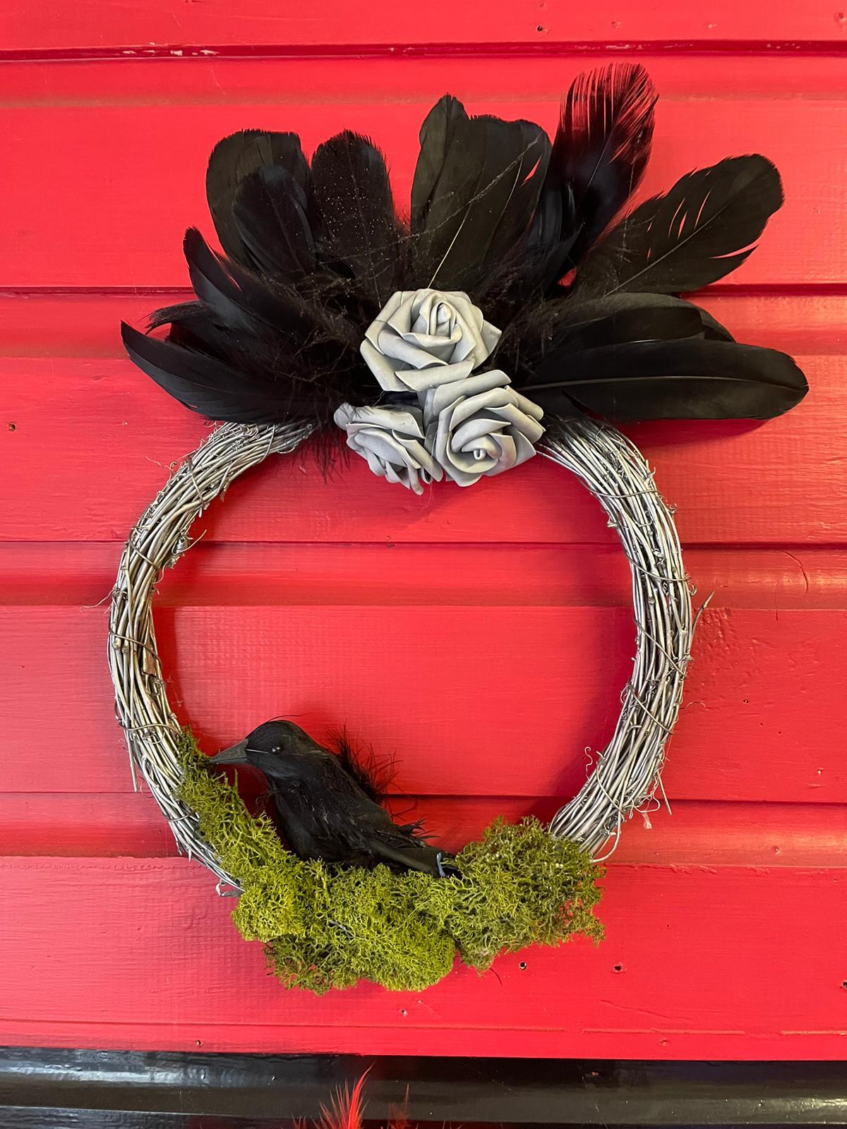 Gothic Raven and Feather Wreath - One of a Kind