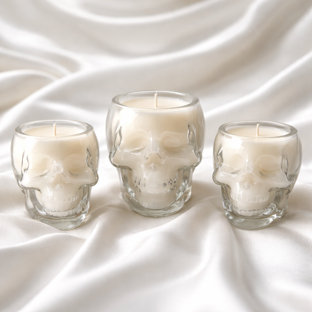Small Glass Skull Candle